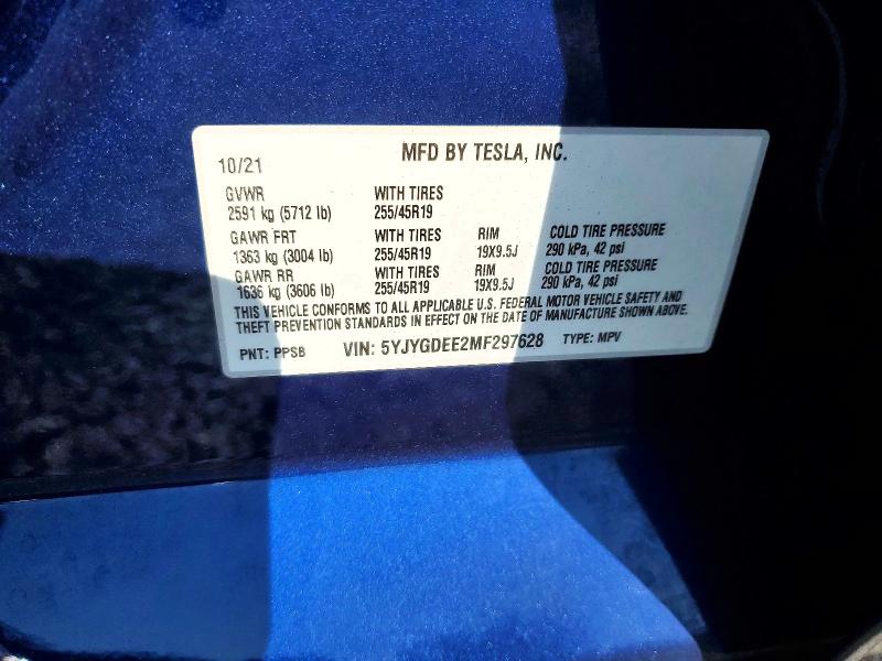 78401865 :رقم المزاد ، 5YJYGDEE2MF297628 vin ، 2021 Tesla Model Y مزاد بيع