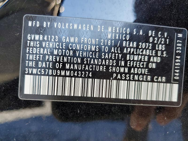 76253565 :رقم المزاد ، 3VWC57BU9MM043274 vin ، 2021 Volkswagen Jetta مزاد بيع