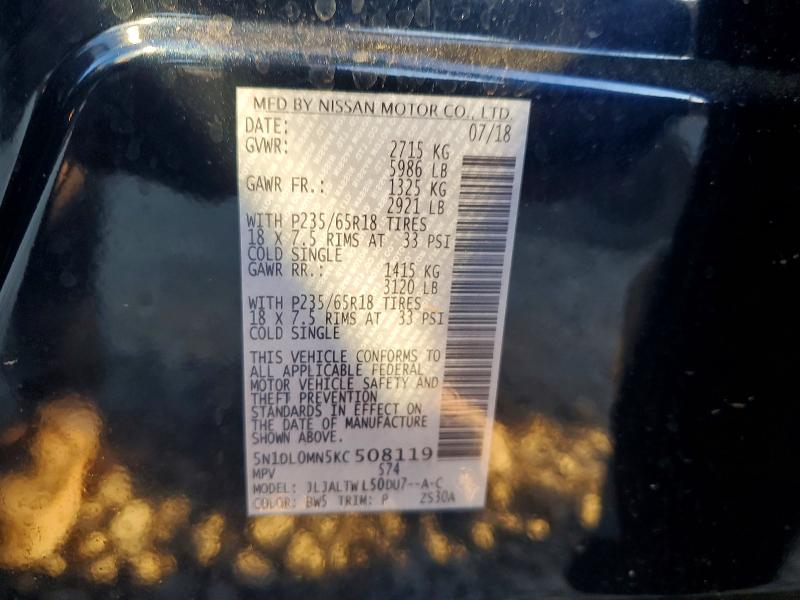 75691825 :رقم المزاد ، 5N1DL0MN5KC508119 vin ، 2019 Infiniti Qx60 مزاد بيع