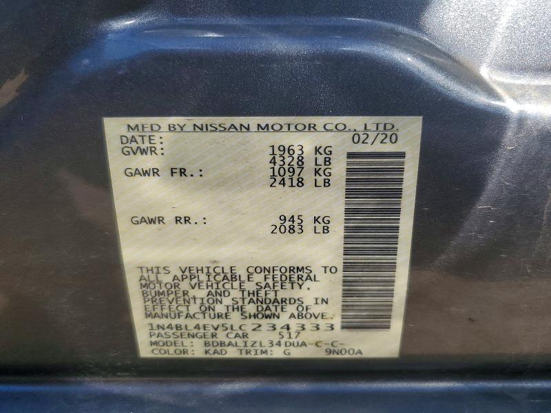75682735 :رقم المزاد ، 1N4BL4EV5LC234333 vin ، 2020 Nissan Altima مزاد بيع