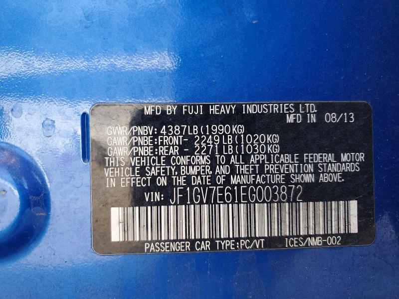 Aukcja sprzedaży 2014 Subaru Impreza, vin: JF1GV7E61EG003872, numer aukcji: 78315645