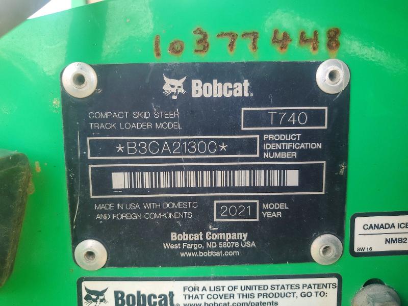 76461905 :رقم المزاد ، B3CA21300 vin ، 2021 Bobcat T740 مزاد بيع