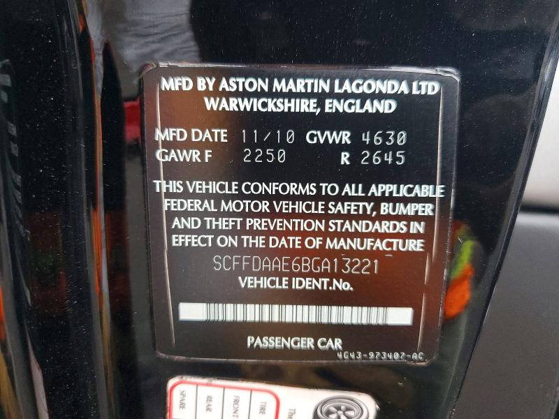 Aukcja sprzedaży 2011 Aston Martin Db9, vin: SCFFDAAE6BGA13221, numer aukcji: 77553045