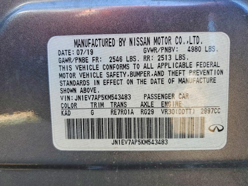 Aukcja sprzedaży 2019 Infiniti Q50, vin: JN1EV7AP5KM543483, numer aukcji: 75180145