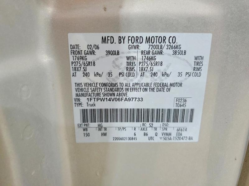 2006 Ford F150 მანქანა იყიდება აუქციონზე, vin: 1FTPW14V06FA97733, აუქციონის ნომერი: 75731245