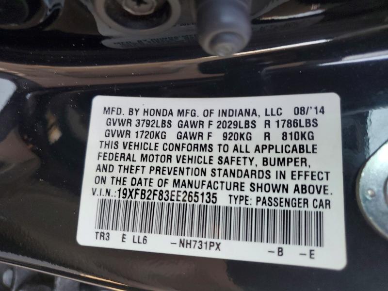 2014 Honda Civic მანქანა იყიდება აუქციონზე, vin: 19XFB2F83EE265135, აუქციონის ნომერი: 77606125