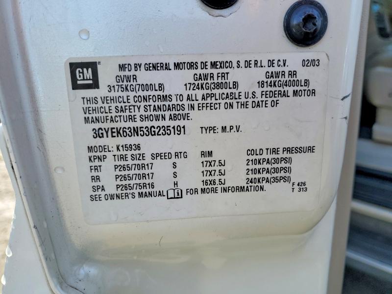 Продажа на аукционе авто 2003 Cadillac Escalade, vin: 3GYEK63N53G235191, номер лота: 96059235