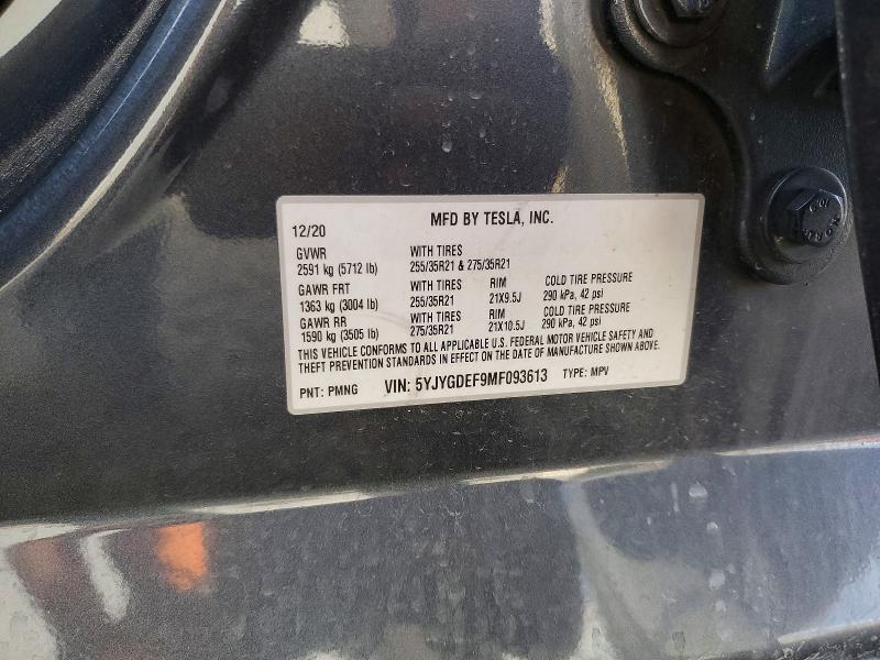 78549075 :رقم المزاد ، 5YJYGDEF9MF093613 vin ، 2021 Tesla Model Y مزاد بيع