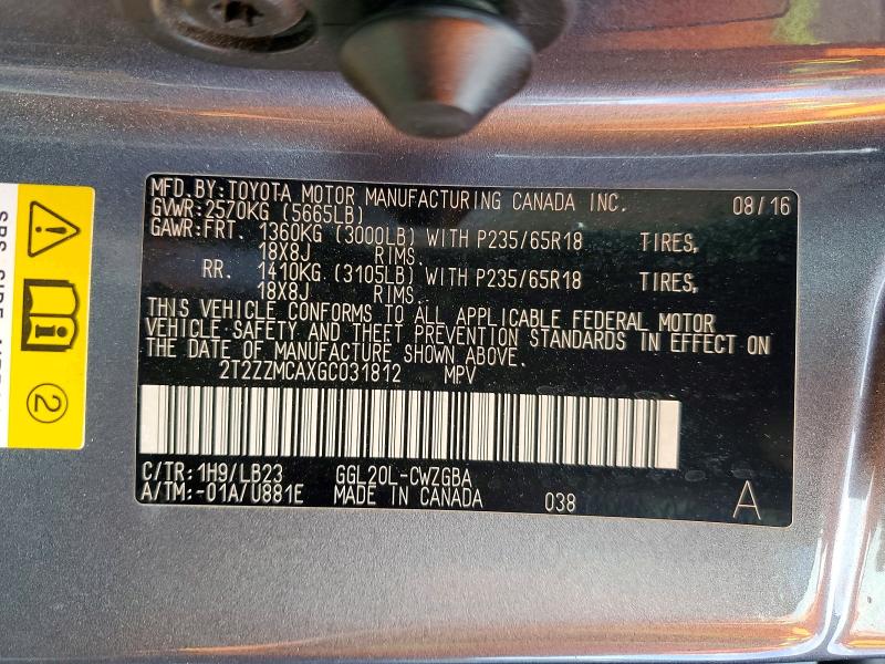 Продаж на аукціоні авто 2016 Lexus Rx, vin: 2T2ZZMCAXGC031812, номер лоту: 77719085