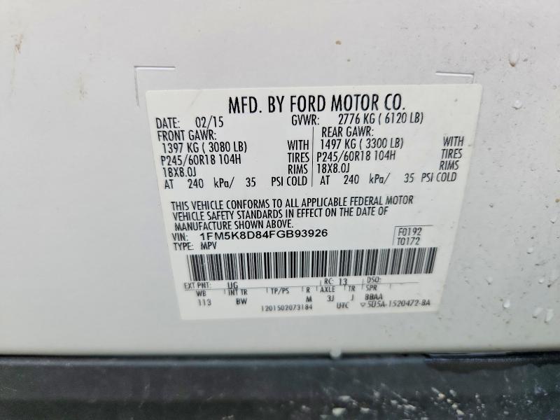 Продаж на аукціоні авто 2015 Ford Explorer, vin: 1FM5K8D84FGB93926, номер лоту: 75593685