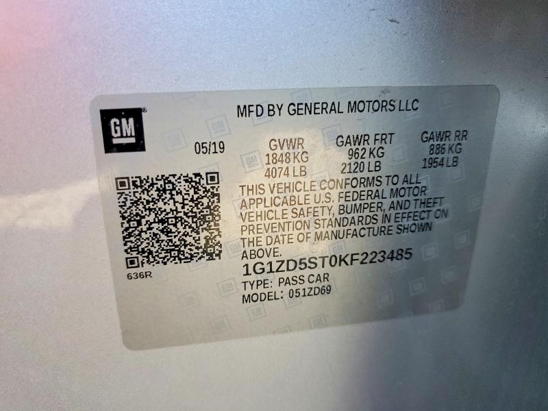 78910725 :رقم المزاد ، 1G1ZD5ST0KF223485 vin ، 2019 Chevrolet Malibu مزاد بيع