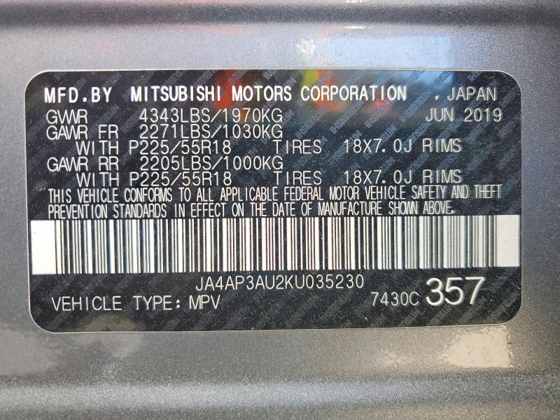 Продаж на аукціоні авто 2019 Mitsubishi Outlander Sport, vin: JA4AP3AU2KU035230, номер лоту: 75493105