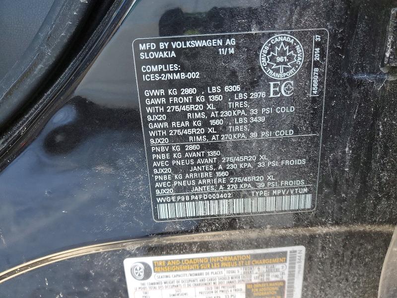 Aukcja sprzedaży 2015 Volkswagen Touareg, vin: WVGEP9BP4FD003402, numer aukcji: 75730895