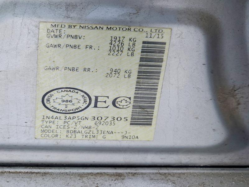 76023315 :رقم المزاد ، 1N4AL3AP5GN307305 vin ، 2016 Nissan Altima 2.5 مزاد بيع