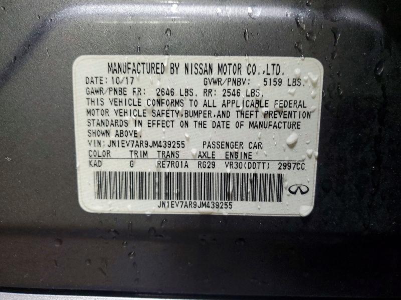 75569775 :رقم المزاد ، JN1EV7AR9JM439255 vin ، 2018 Infiniti Q50 مزاد بيع