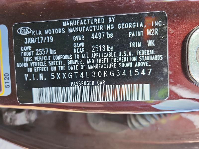 Продажа на аукционе авто 2019 Kia Optima, vin: 5XXGT4L30KG341547, номер лота: 75455885