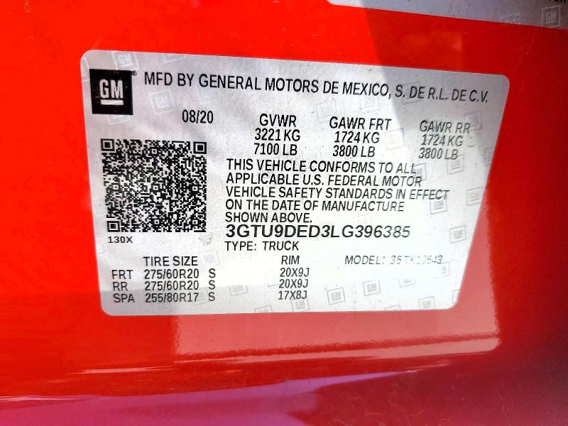 Продаж на аукціоні авто 2020 Gmc Sierra, vin: 3GTU9DED3LG396385, номер лоту: 77855875