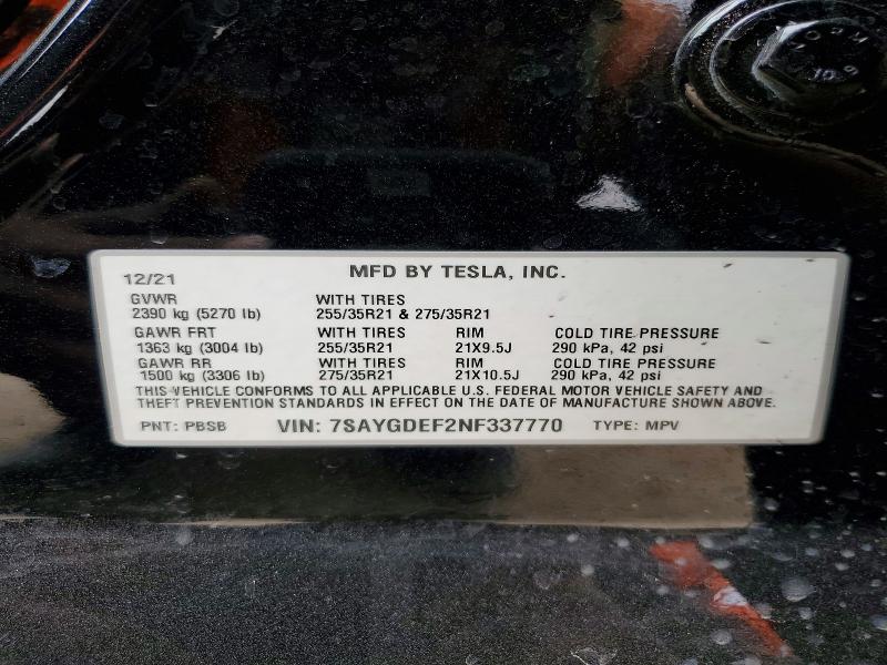 76832775 :رقم المزاد ، 7SAYGDEF2NF337770 vin ، 2022 Tesla Model Y مزاد بيع