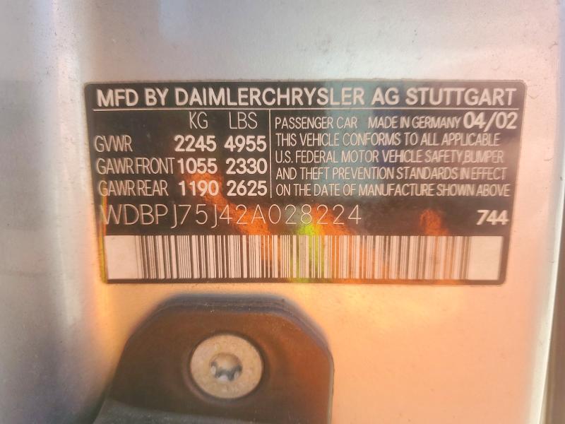 2002 Mercedes-benz Cl მანქანა იყიდება აუქციონზე, vin: WDBPJ75J42A028224, აუქციონის ნომერი: 76171905