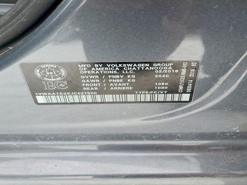Продажа на аукционе авто 2018 Volkswagen Passat, vin: 1VWAA7A3XJC027500, номер лота: 75312935