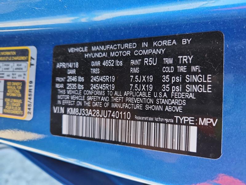 Aukcja sprzedaży 2018 Hyundai Tucson, vin: KM8J33A28JU740110, numer aukcji: 77631575