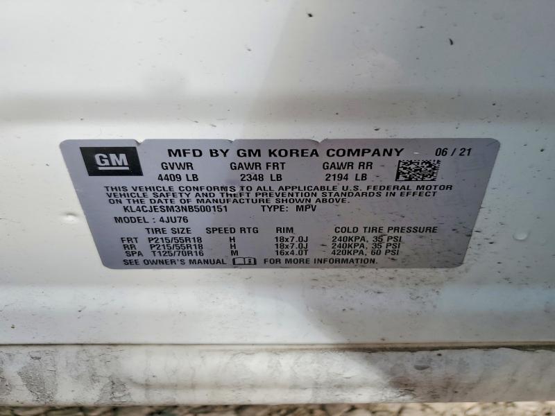 2022 Buick Encore მანქანა იყიდება აუქციონზე, vin: KL4CJESM3NB500151, აუქციონის ნომერი: 79208705