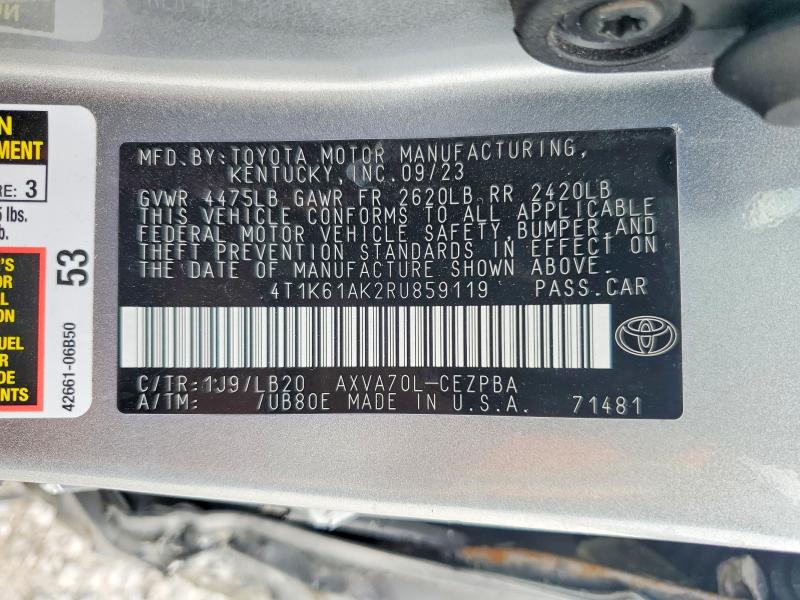 2024 Toyota Camry მანქანა იყიდება აუქციონზე, vin: 4T1K61AK2RU859119, აუქციონის ნომერი: 77923405