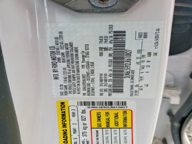 78031795 :رقم المزاد ، 3LN6L5E92LR610827 vin ، 2020 Lincoln Mkz Reserv مزاد بيع
