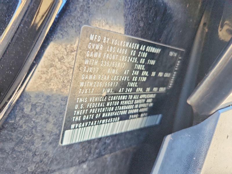 77774615 :رقم المزاد ، WVGAV7AX1FW545359 vin ، 2015 Volkswagen Tiguan مزاد بيع