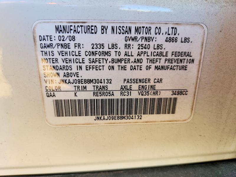77207325 :رقم المزاد ، JNKAJ09E88M304132 vin ، 2008 Infiniti Ex35 مزاد بيع