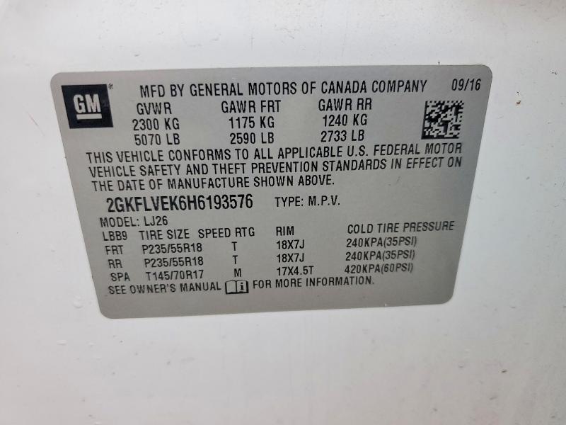 Aukcja sprzedaży 2017 Gmc Terrain, vin: 2GKFLVEK6H6193576, numer aukcji: 77333065