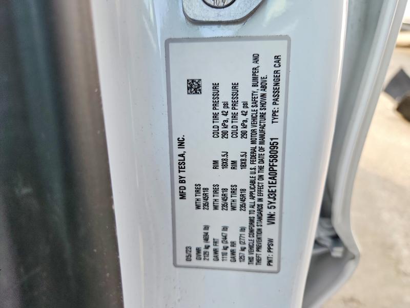 Aukcja sprzedaży 2023 Tesla Model 3, vin: 5YJ3E1EA0PF580951, numer aukcji: 77157505