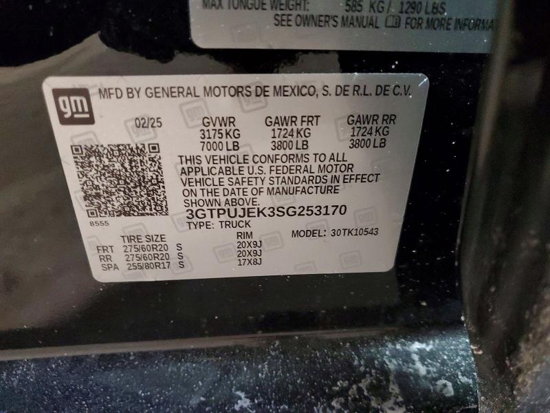 75270075 :رقم المزاد ، 3GTPUJEK3SG253170 vin ، 2025 Gmc Sierra مزاد بيع