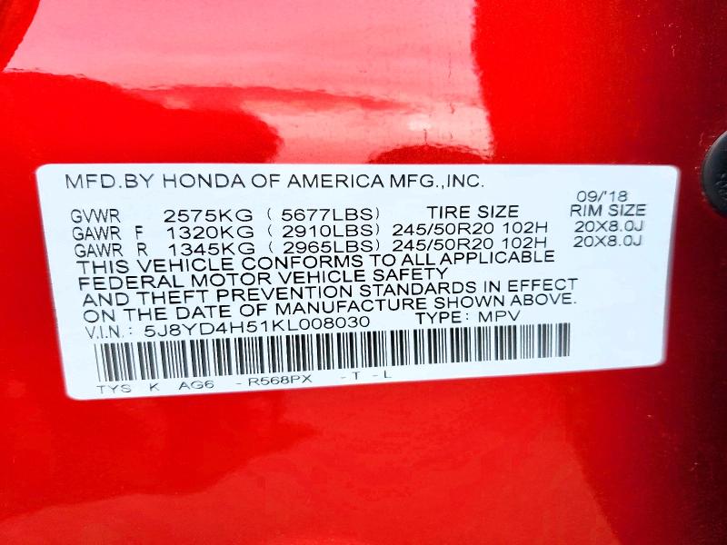 Продаж на аукціоні авто 2019 Acura Mdx, vin: 5J8YD4H51KL008030, номер лоту: 78872605