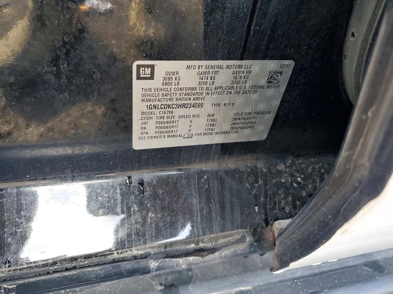75293225 :رقم المزاد ، 1GNLCDKC3HR234599 vin ، 2017 Chevrolet Tahoe مزاد بيع