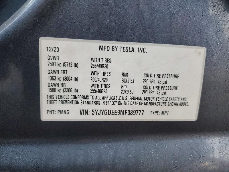 Продажа на аукционе авто 2021 Tesla Model Y, vin: 5YJYGDEE9MF089777, номер лота: 77708495