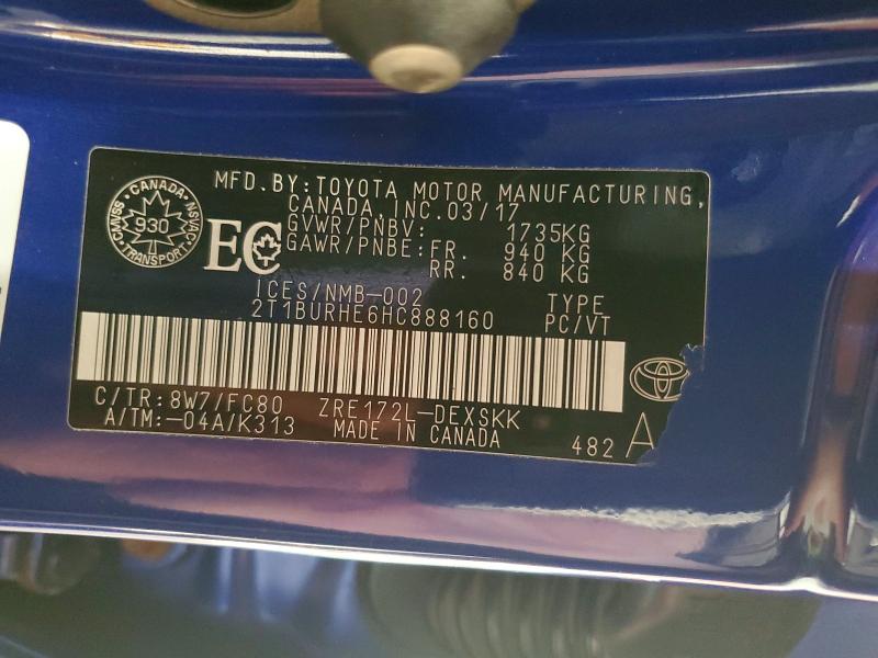 76142585 :رقم المزاد ، 2T1BURHE6HC888160 vin ، 2017 Toyota Corolla L مزاد بيع