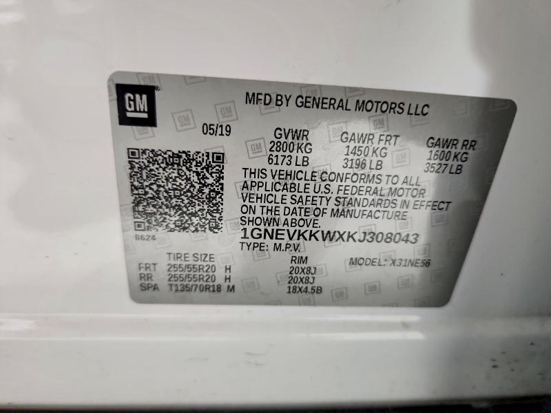 76525975 :رقم المزاد ، 1GNEVKKWXKJ308043 vin ، 2019 Chevrolet Traverse مزاد بيع