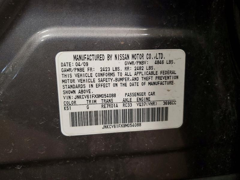 Aukcja sprzedaży 2009 Infiniti G37 Sedan, vin: JNKCV61FX9M054088, numer aukcji: 79023285
