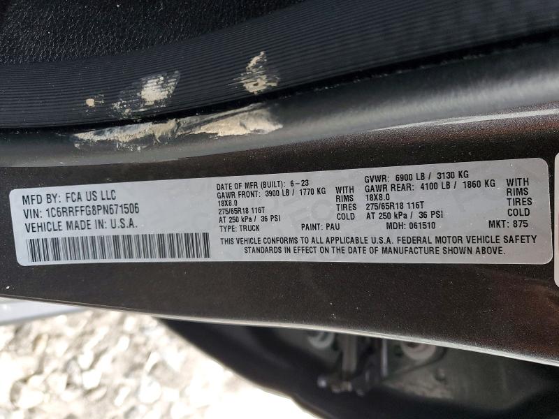 Продажа на аукционе авто 2023 Ram 1500, vin: 1C6RRFFG8PN671506, номер лота: 77848035
