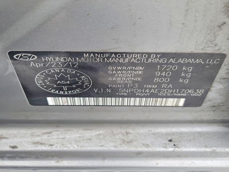 Продаж на аукціоні авто 2013 Hyundai Elantra, vin: 5NPDH4AE2DH170638, номер лоту: 78106045