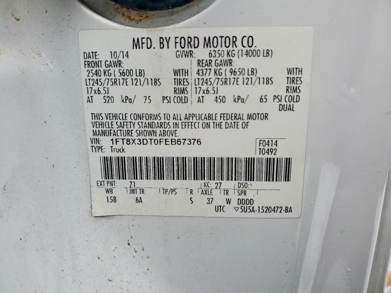 Auction sale of the 2015 Ford F350, vin: 1FT8X3DT0FEB67376, lot number: 77792385