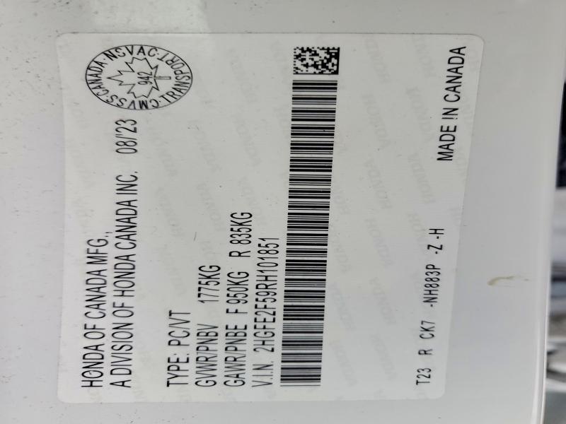 Продажа на аукционе авто 2024 Honda Civic, vin: 2HGFE2F59RH101851, номер лота: 64229496