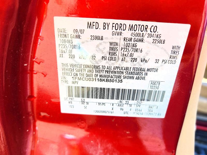 75891775 :رقم المزاد ، 1FMCU03118KB50135 vin ، 2008 Ford Escape Xlt مزاد بيع