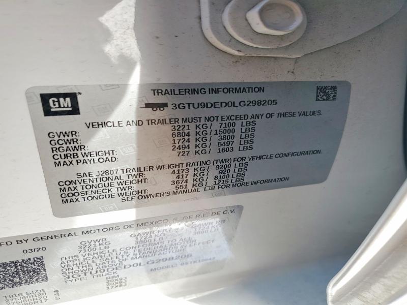 75587315 :رقم المزاد ، 3GTU9DED0LG298205 vin ، 2020 Gmc Sierra مزاد بيع