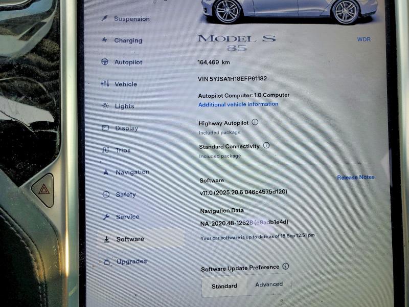 2014 Tesla Model S მანქანა იყიდება აუქციონზე, vin: 5YJSA1H18EFP61182, აუქციონის ნომერი: 76614315