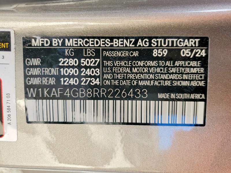 Продаж на аукціоні авто 2024 Mercedes Benz C, vin: W1KAF4GB8RR226433, номер лоту: 75427465