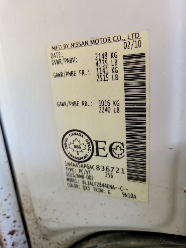 2010 Nissan Maxima მანქანა იყიდება აუქციონზე, vin: 1N4AA5AP6AC836721, აუქციონის ნომერი: 74749955