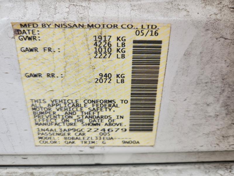Продажа на аукционе авто 2016 Nissan Altima, vin: 1N4AL3AP9GC224679, номер лота: 79067775