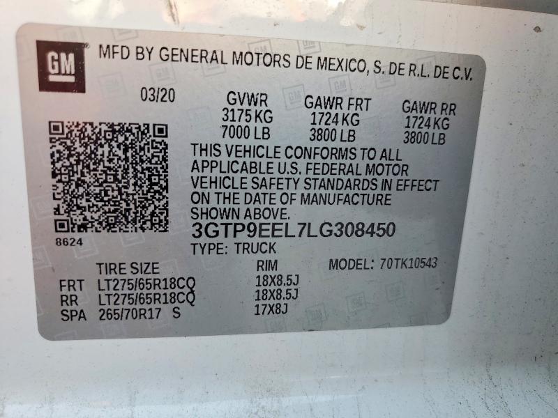 78430035 :رقم المزاد ، 3GTP9EEL7LG308450 vin ، 2020 Gmc Sierra مزاد بيع